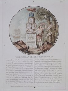 Independência dos Estados Unidos, gravada por L. Roger, 1786 (lito colorido)